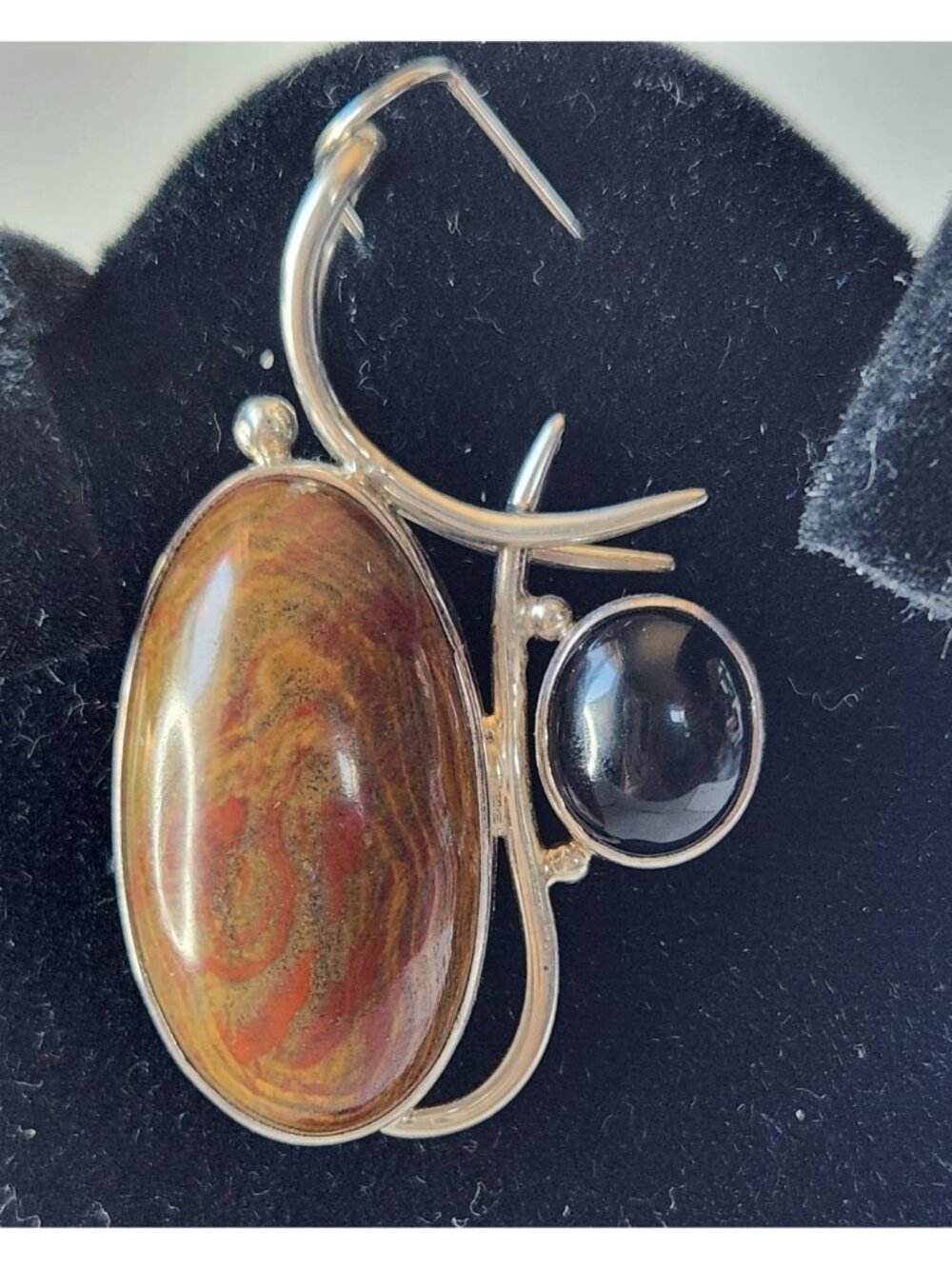 Pendant Jasper & Onyx 13.5 gr 15mm loop 925 Silver  50mm x 30mm - Picture 9 of 9